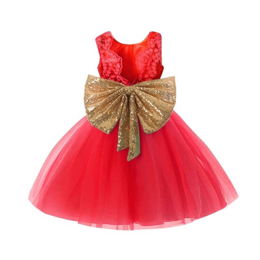 Red and gold party dress for 1 year old baby girl.